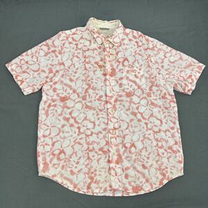 Tommy Bahama Shirt Men's L White Pink‎ Short Sleeve Button Up 100% Linen Pocket